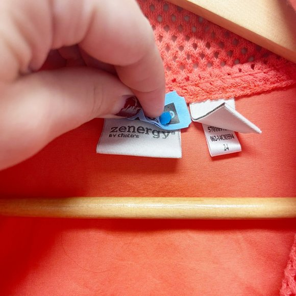 CHICO'S Zip Up Mesh Collared 3/4 Sleeve Top Size 2 or 12 - Picture 4 of 12